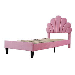 DZMDIP Lit enfant 90 x 200cm tête de lit en forme de fleur lit 1 personne sommier à lattes tissu velours doux pour la peau lit simple,rose pas cher
