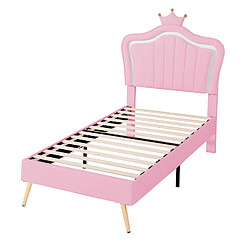 DZMDIP Lit enfant 90x200 cm Lit simple 1 personne En cuir PU avec lumière LED, cadre de lit à lattes et dossier, rose (matelas non inclus)