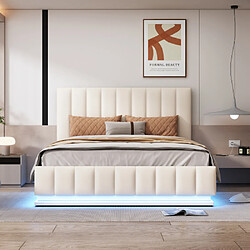 Avis DZMDIP Lit double 140 x 200 cm avec led, sommier à lattes métalliques et coffre de lit, lit coffre avec tête rembourrée réglable en hauteur