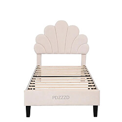 DZMDIP Lit simple scandinave 90x200 cm lit rembourré avec tête de lit en forme de fleur et sommier à lattes, en velours, beige