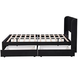 DZMDIP Lit double coffre 140 x 200 cm avec sommier à lattes dossier 2 tiroirs, lit rembourré adulte avec espace de rangement, velours,