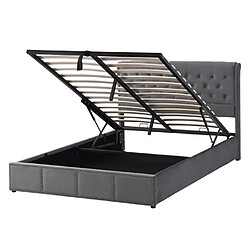 DZMDIP Lit coffre - jaerliub - 140 x 190 cm - velours gris - rivets décoratifs - fonction de rangement