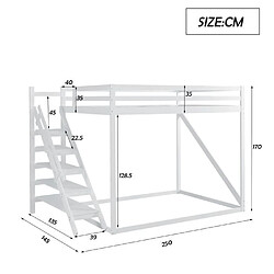 DZMDIP Lit mezzanine lit enfant 140x200 avec échelle de sécurité, lit superposé en bois massif avec sommier à lattes adapté aux enfants