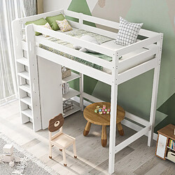 DZMDIP Lit mezzanine 90x200 cm avec escaliers armoire et 6 étagères lit d'enfant surélevé lit simple lit superposé,blanc