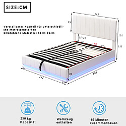 Acheter DZMDIP Lit double 140 x 200 cm avec led, sommier à lattes métalliques et coffre de lit, lit coffre avec tête rembourrée réglable en hauteur