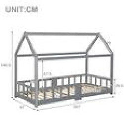 DZMDIP Lit cabane enfant - bois pin massif - sommier inclus - avec un tableau noir - certifié en747 - 90 x 200 cm