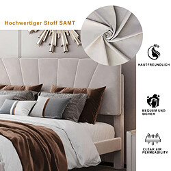 DZMDIP Lit double 140 x 200 cm en tissu beige avec grand tiroir 2 personnes sommier à lattes style scandinave