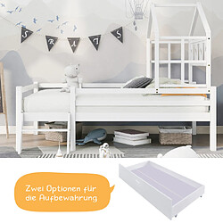 DZMDIP Lit cabane enfant 90x200 cm avec échelle et tiroirs, lit mezzanine simple en bois massif avec protection antichute, blanc