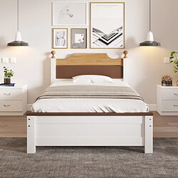 DZMDIP Lit adulte simple 90x200 cm cadre en bois de pin avec pied central, lit d'adolescent adulte avec tête et pied de lit en mdf