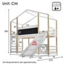 DZMDIP Lit superposé enfant 2x90x200cm avec toboggan, bois chêne et blanc, barrières de sécurité, sommier à lattes