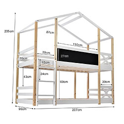 DZMDIP Lits superposés 2x90x200cm avec échelle lit mezzanine pour enfant 2x sommiers à lattes naturel et blanc lit cabane
