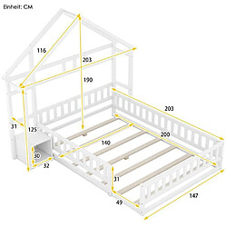 DZMDIP Lit cabane enfant 140x200cm avec clôture et sommier à lattes et protection contre les lits enfants avec tables de chevet,blanc