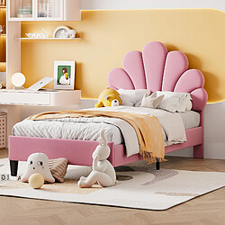 Avis DZMDIP Lit enfant 90 x 200cm tête de lit en forme de fleur lit 1 personne sommier à lattes tissu velours doux pour la peau lit simple,rose