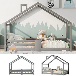 DZMDIP Lit cabane enfant - 90 x 200 cm - Bois massif - Protection contre les chutes - Gris