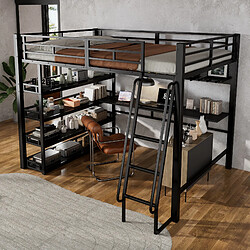OKWISH Lit Mezzanine 140x200 cm - Lit mezzanine rangement - Noir