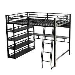 OKWISH Lit Mezzanine 140x200 cm - Lit mezzanine rangement - Noir pas cher