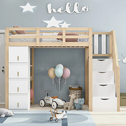 OKWISH Lit Mezzanine Enfant 90x200 cm - Coin jeux - Blanc