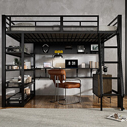Avis OKWISH Lit Mezzanine 140x200 cm - Lit mezzanine rangement - Noir