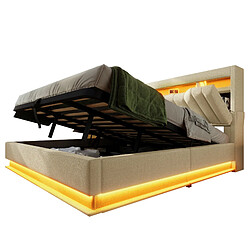 OKWISH Lit Coffre 160x200 cm Coffre Intégré - Beige pas cher