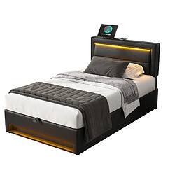 OKWISH Lit Capitonné 90x190 cm - Rangement Latéral - Noir pas cher