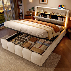 OKWISH Lit Coffre Double 140x200 cm Coffre Relevable - Beige
