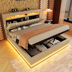 Avis OKWISH Lit Coffre 160x200 cm Coffre Intégré - Beige