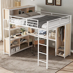 OKWISH Lit Mezzanine 140x200 cm - Lit mezzanine rangement - Blanc