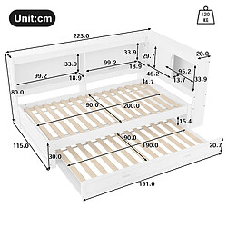 Acheter OKWISH Lit Gigogne 90x200 cm Ports USB - Blanc