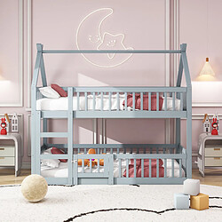 OKWISH Lit en bois 90x200 cm - Lit superposé enfant - Gris