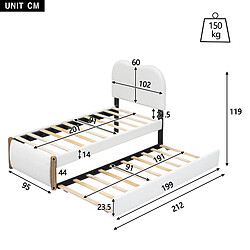 Acheter OKWISH Lit gigogne 90x200 cm Lit gain de place - Blanc