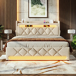 Okwish Lit coffre double capitonné - Beige