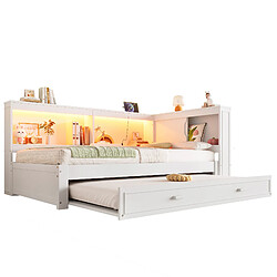 OKWISH Lit Gigogne 90x200 cm Ports USB - Blanc pas cher