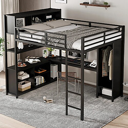 OKWISH Lit Mezzanine 140x200 cm - Lit mezzanine gain de place - Noir