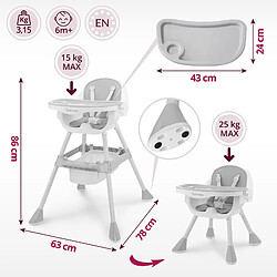 Moby System Chaise Haute Bébé Réglable 2en1 - Magnolia - Gris - Plateau Double - Coussin Similicuir pas cher