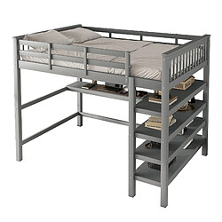 WISHDOR Lit mezzanine 140x200 cm Lit avec bureau intégré - Gris pas cher