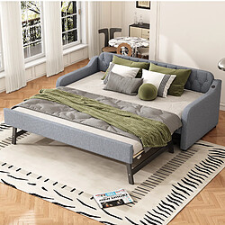 WISHDOR Lit gigogne 90x200 cm - Lit simple extensible - Gris