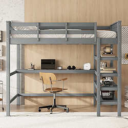 Avis WISHDOR Lit mezzanine 140x200 cm Lit avec bureau intégré - Gris