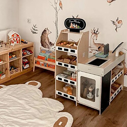 Mamabrum Marchande en Bois Stand de Jeu Éducatif pour Enfants avec Accessoires, Fruits & Légumes