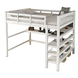 WISHDOR Lit mezzanine 140x200 cm Lit avec bureau intégré - Blanc pas cher