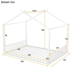 Acheter WISHDOR Lit cabane 140x200 cm - Lit double - Blanc