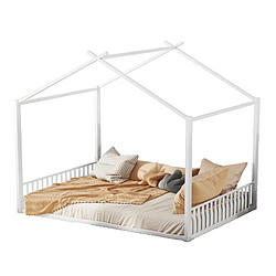WISHDOR Lit cabane 140x200 cm - Lit double - Blanc pas cher