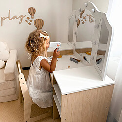 Mamabrum Coiffeuse Enfant Bois avec Chaise Grand Miroir Éclairage LED & Accessoires -Bureau Enfant