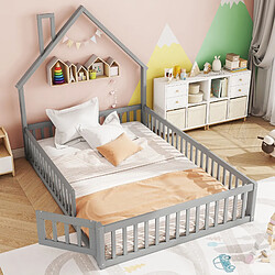 WISHDOR Lit cabane 140x200 cm Lit simple - Gris