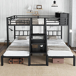 OKWISH Lit superposé 90x200 et 140x200 cm - Lit triple - Noir