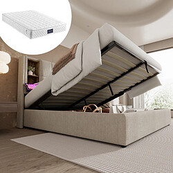 OKWISH Lit coffre 160x200 cm - Tête de lit USB - Natural