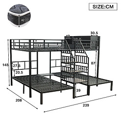 Acheter OKWISH Lit superposé 90x200 et 140x200 cm - Lit triple - Noir