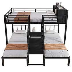 OKWISH Lit superposé 90x200 et 140x200 cm - Lit triple - Noir pas cher