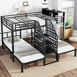 OKWISH Lit superposé 90x200 et 140x200 cm - Lit triple - Noir