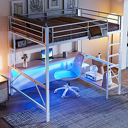 OKWISH Lit mezzanine 140x200 cm - Bureau et étagères - Blanc