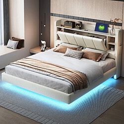 OKWISH Lit avec rangement 160x200 cm - Lit double moderne - Beige
